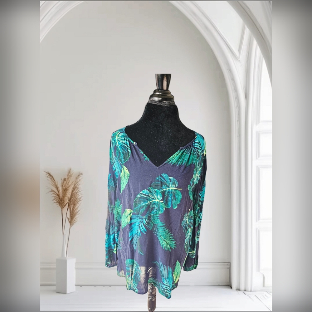 Old Navy Tropical Green Leaf Blouse